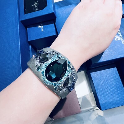 $410 Swarovski Crystal PONY BANGLE Cuff Ocean Blue & Purple