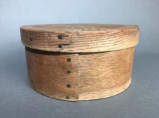 Antique Primitive 19th Century Bent Wood Pantry Box With Lid, Copper Nails 7.25"