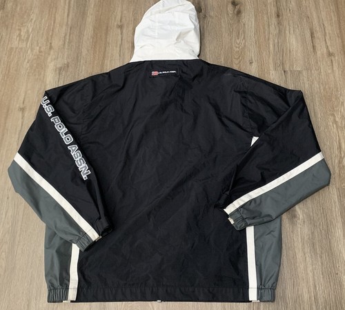 Vintage U.S. Polo Assn Jacket Windbreaker mesh Lined Men’s Sz XL Black Gray Hood - Picture 4 of 5