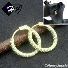 WOMEN 925 STERLING SILVER ICY BLING CZ GOLD PLATED 20MM HOOP ROUND EARRING GE273