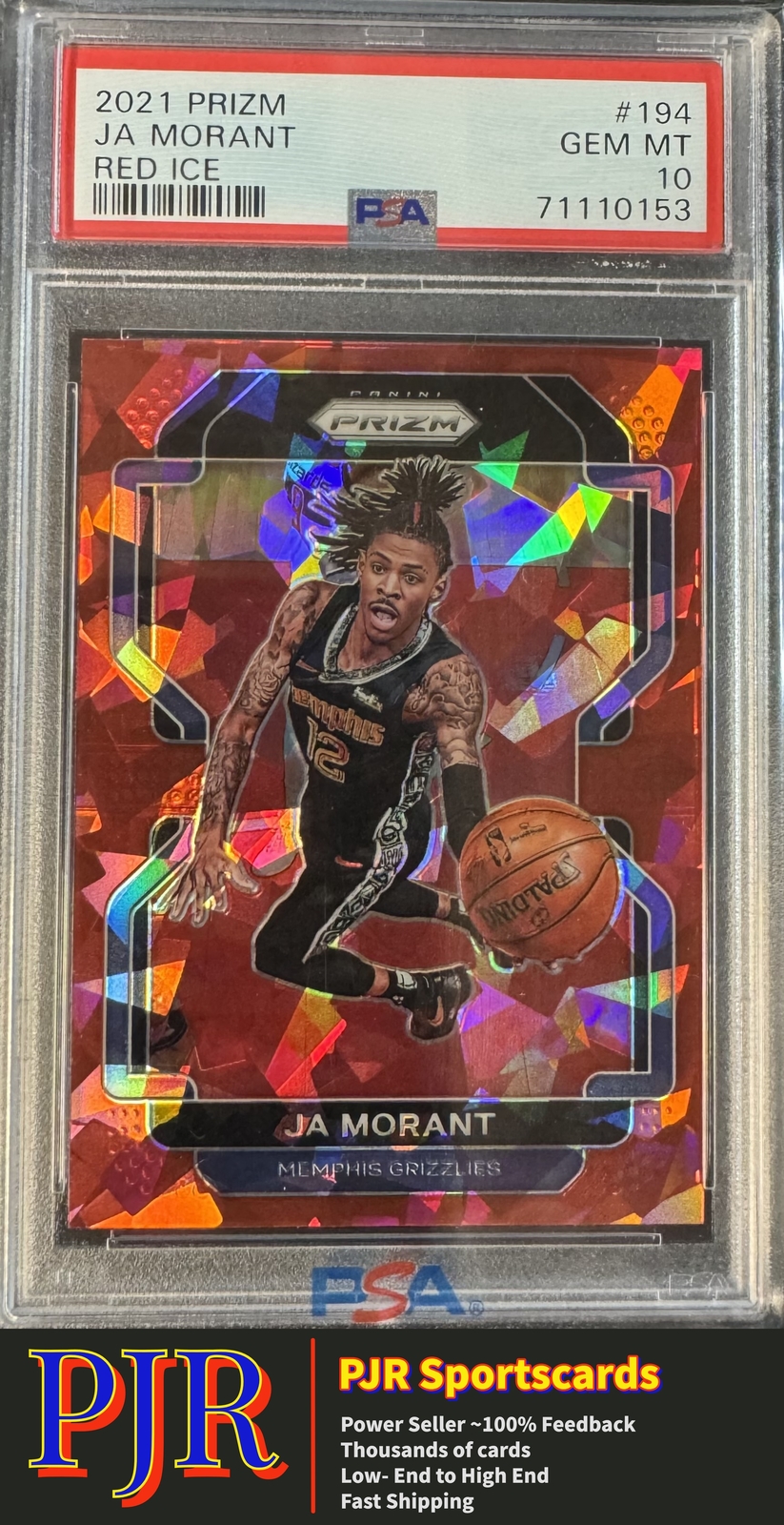Ja Morant 2021-22 Panini Prizm #194 Red Ice Grizzlies PSA GEM-MT 10 Pop 40