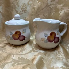 Creamer & Sugar Bowl With Lid Marmalade Stoneware Fruit VTG International China