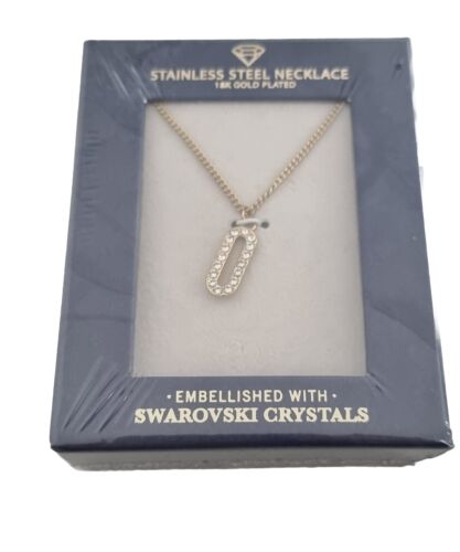 Collier or 18 carats plaqué or avec pendentif cristaux Swarovski chaîne NEUF emballage d'origine - Photo 1/8