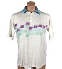 Vintage 80's Par Fous Men's White GEOMETRIC Polo GOLF Surfer Shirt M