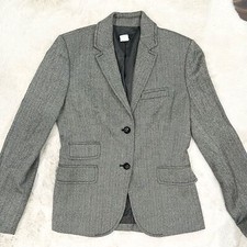 Vintage J.Crew Herringbone 100 Wool Blazer Black White Grey size 6