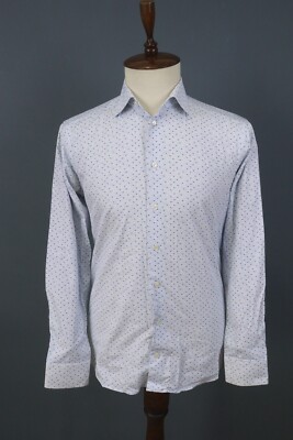 Eton Slim Fit Geometric White Long Sleeve Button Down Dress Shirt Size 39 / 15.5