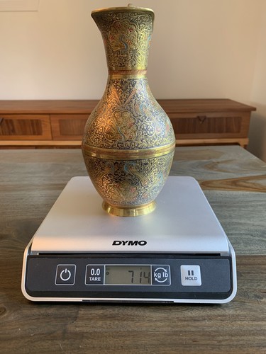 Etched Brass Vase Pitcher Peacocks Birds Vintage Patina Ornate Gold Colored - Picture 15 of 15