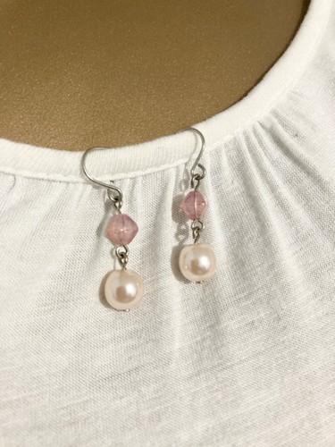 Pink Rose Quartz Glass Acrylic Beaded Necklace and Earrings Set - Picture 3 of 9