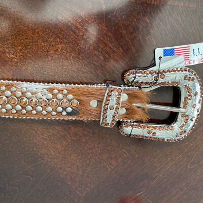 b.b. simon women's belt, 32 inches, Brown, Swarovski crystals