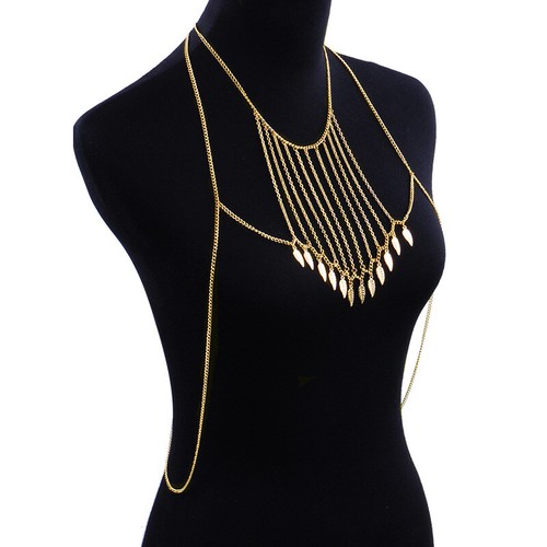 Fashion Women Golden Sexy Leaves Chest Chain Metal Chain Bra Body Jewelry - 第 3/5 張圖片
