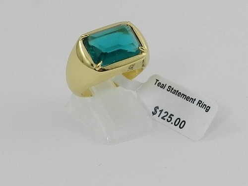 AQUA Teal Statement Ring in 14K Yellow Gold Plated , 7