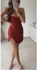 ZARA NEW WOMAN  MINI ASYMMETRIC DRESS WITH CHAIN BURGUNDY Size S