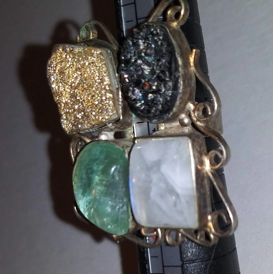 MONSTER Drusy quartz ring moonstone agate size 6 gold and black Drusy HUGE ring! - Image 3 of 4