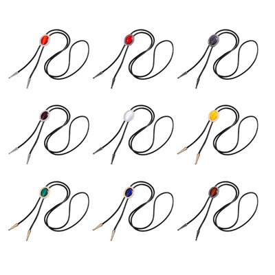 Western Bolo Tie for Men with Oval Shape Gem Stone Braided Cord Necktie Necklace