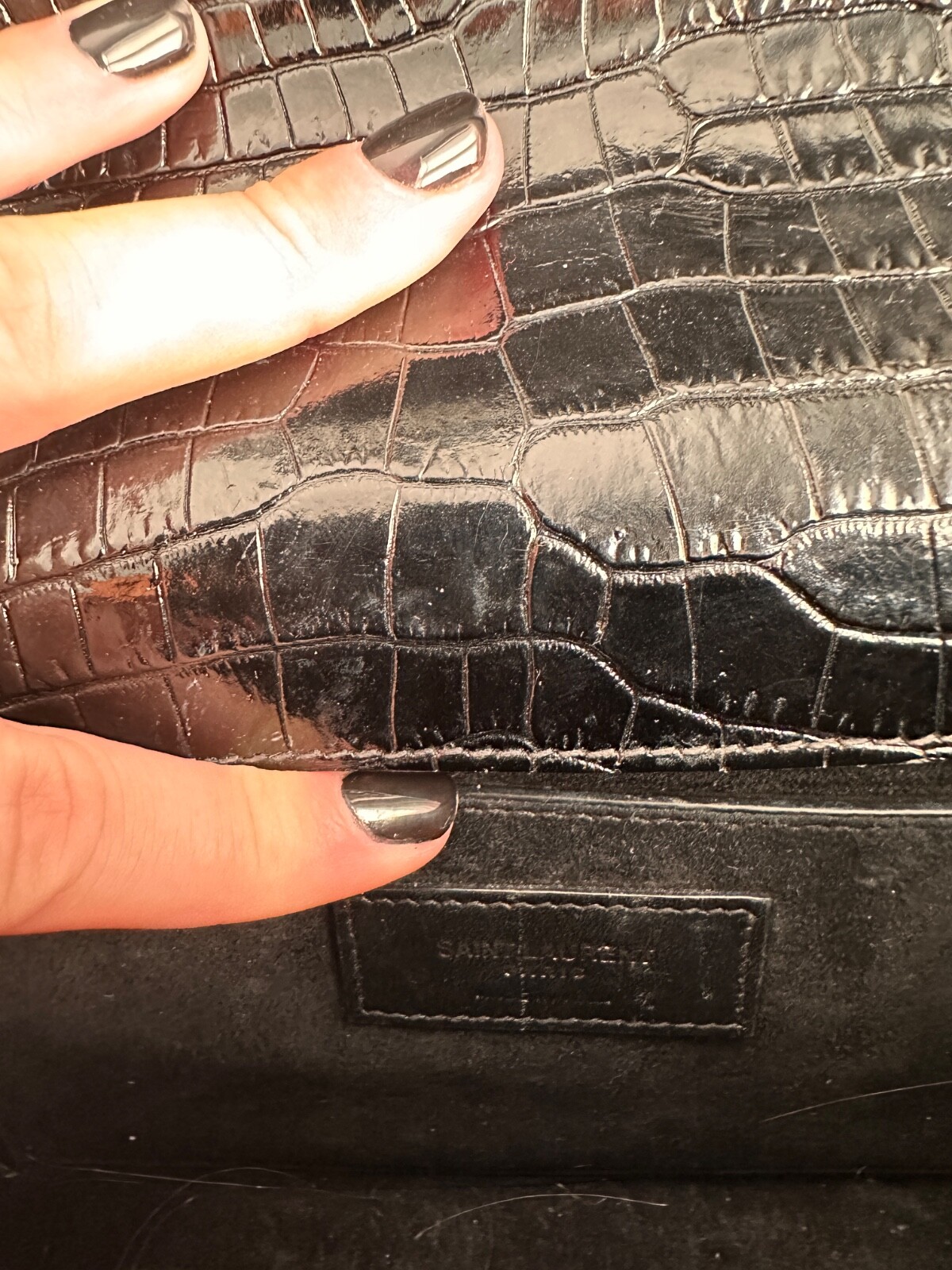 Saint Laurent YSL Borsa Tramonto Media in Croc Nero Goffrato