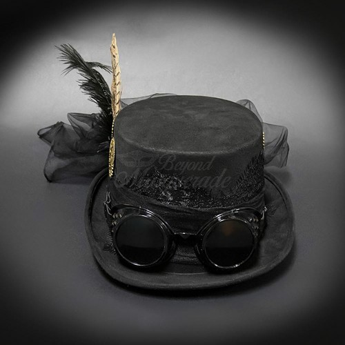 Steampunk Costume | Steampunk Black Hat Black Goggles Gold Leaf - 第 5/8 張圖片