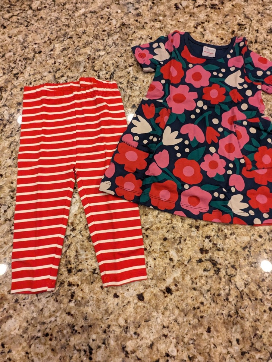 Hanna Andersson Pocket Dress Leggings Set Rosey Posey Red Floral Print  12-18 M