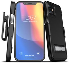 iPhone 12 Belt Clip Case with Kickstand, Thin Cover with Holster - Black