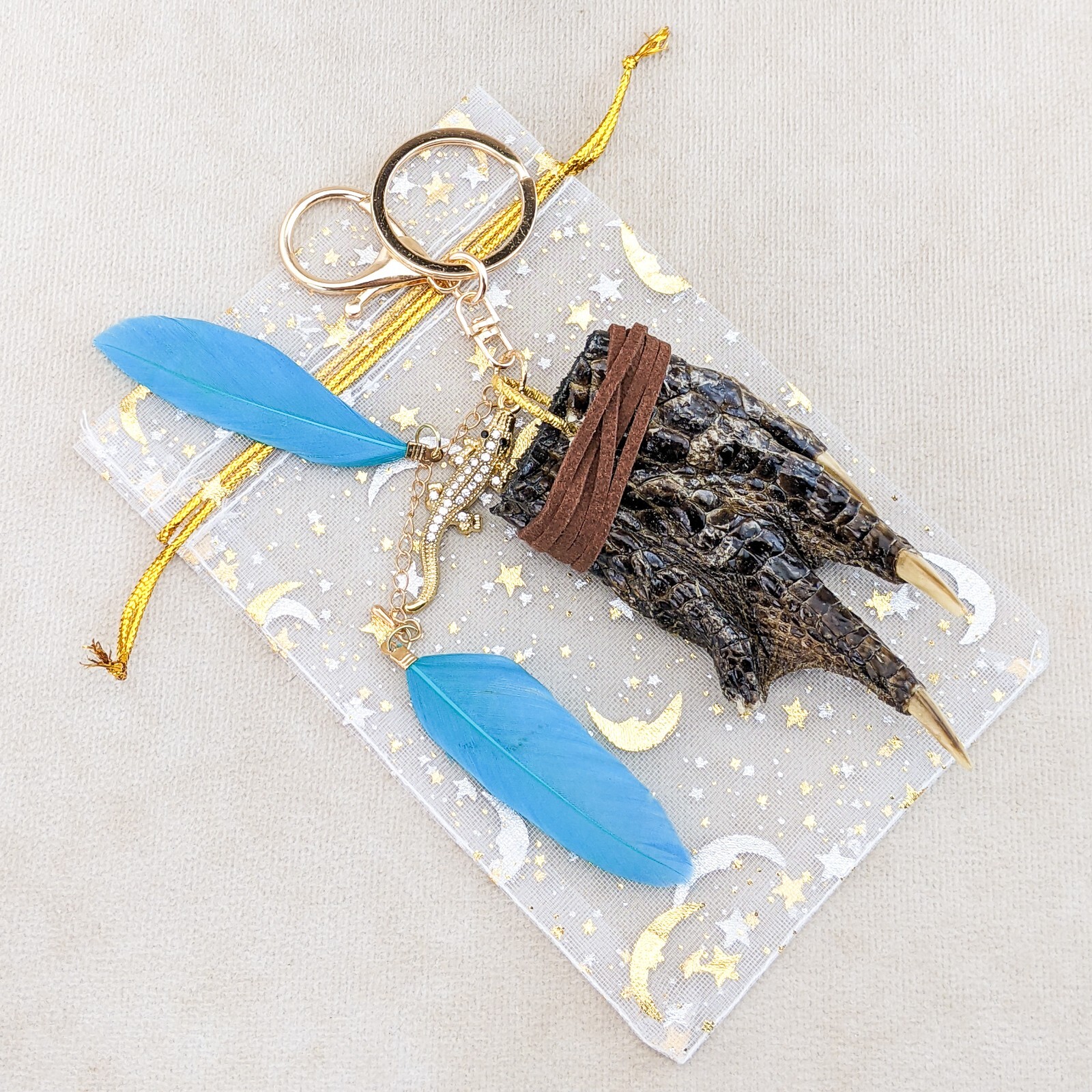 Alligator Foot & Gold Gator charm talisman keychain hook Taxidermy gift claws