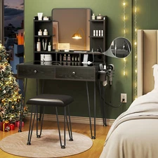 TC-HOMENY Makeup Vanity Table Set with Charging Station & Mirror Dressing Desk