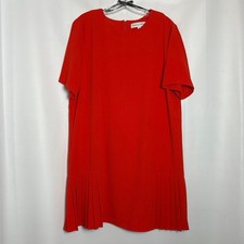 Emma & Michele Red S/S Shift Dress Pleated Hem Size 14 Career Office Modern