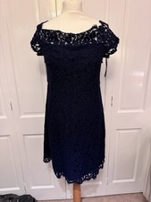 Whistles Navy Lace Off Shoulder Dress Size UK 14
