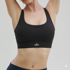 Alo Yoga Women's Yoga Pilates Bar Airlift Suit up Bra Black Sports Bra - Size M