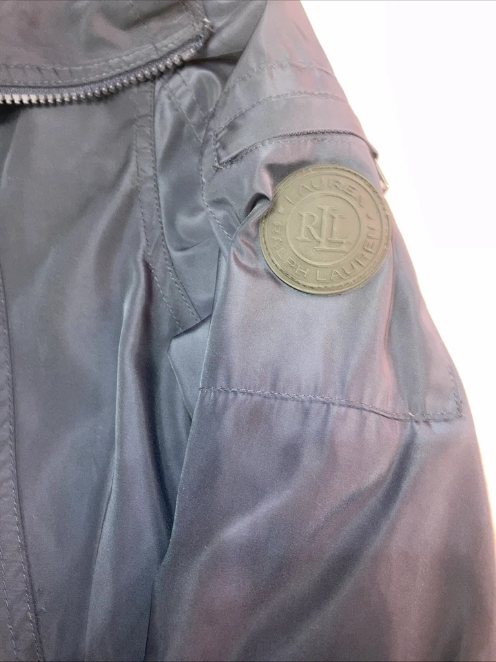 Lauren Ralph Lauren 连帽夹克女式 L 海军蓝风衣雨衣轻便 — 第 3/4 张图片