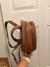 Michael Kors Brown Logo Backpack Zip Closure Adjustable Straps Gold Hardware