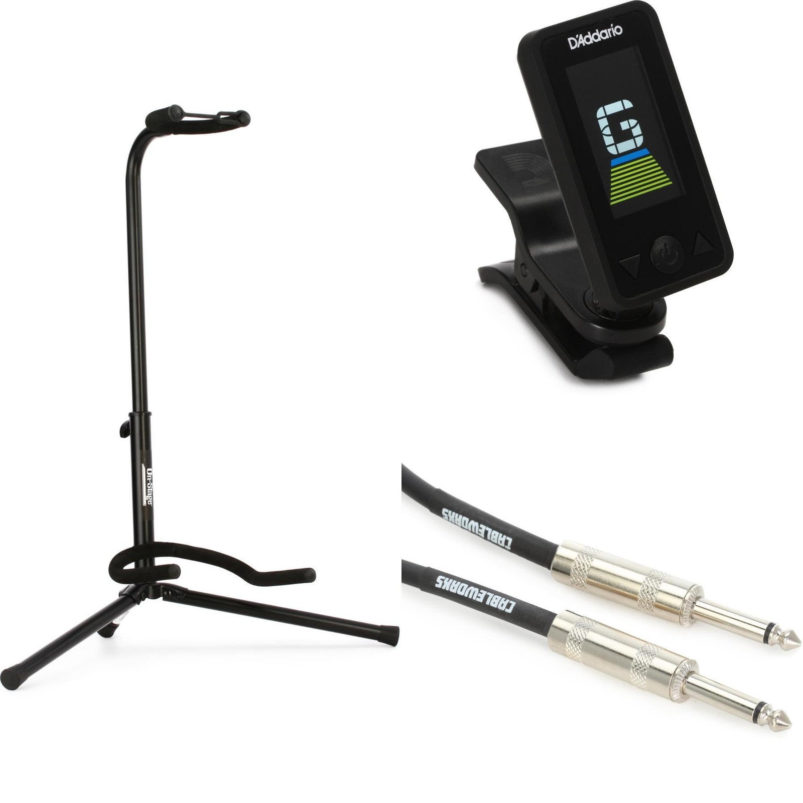 Подставки для гитары на сцене Стандартная подставка для гитары, комплект кабелей и клипсового тюнера