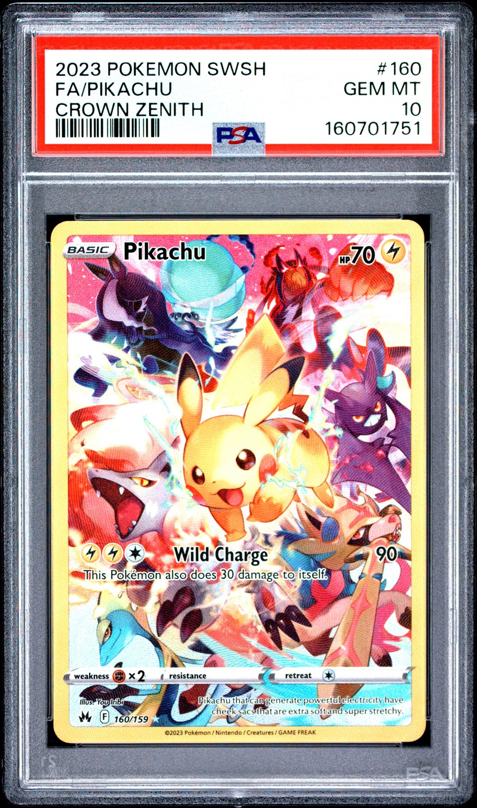 2023 POKEMON SWORD & SHIELD CROWN ZENITH #160 FULL ART/PIKACHU PSA 10