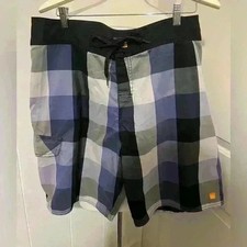 Vintage $80 Quiksilver Mens Surf Swim Board Shorts Trunks Purple Plaid XL 38