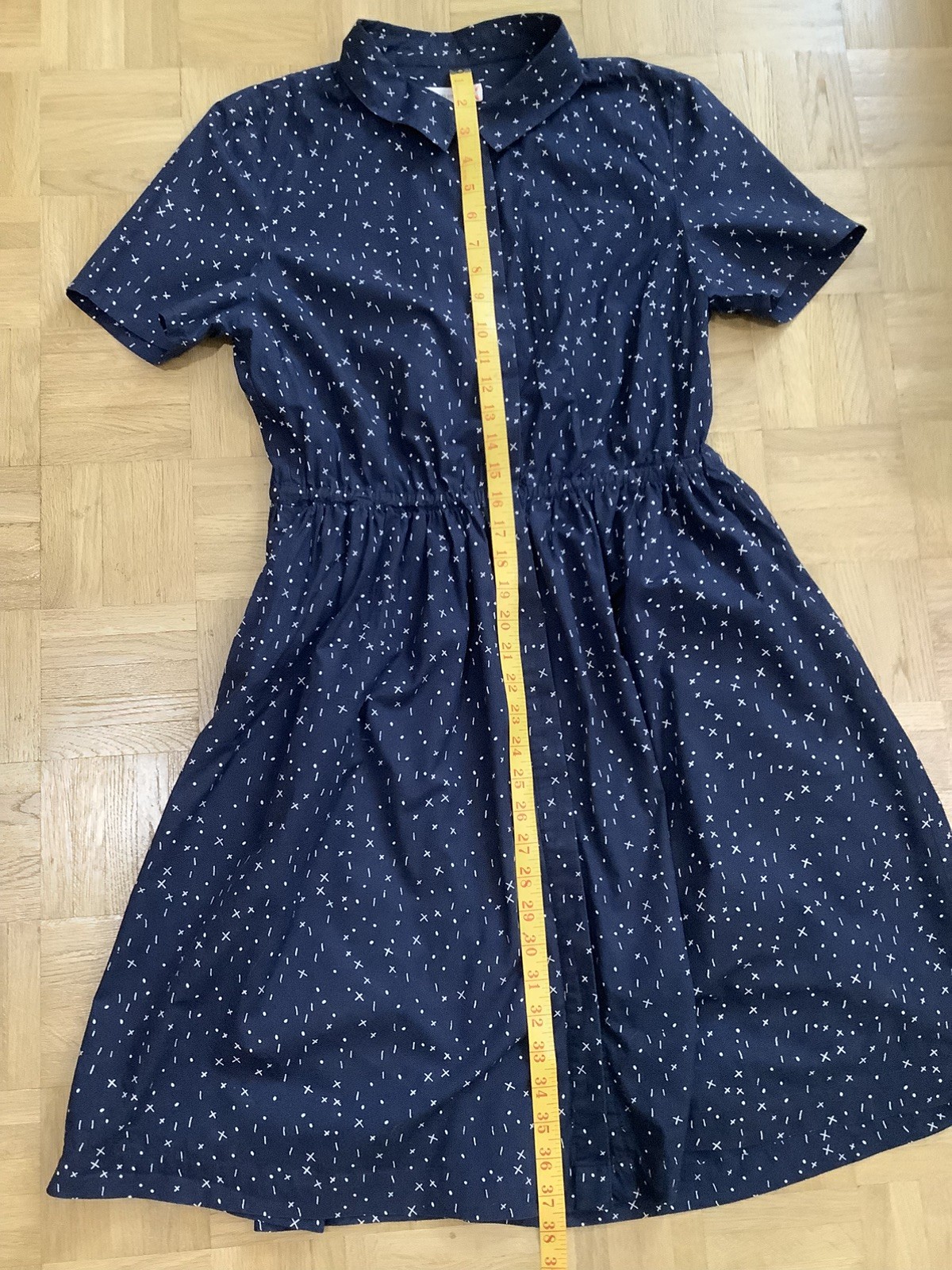 CHINTI & PARKER Navy Dot Dash Cotton Dress. Collar Full skirt pockets M 10 12 image 7