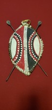 Vintage African Kenyan MAASAI Hand Made Cowhide 'Warrior Shield' w/ Metal Arrows