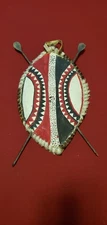 Vintage African Kenyan MAASAI Hand Made Cowhide 'Warrior Shield' w/ Metal Arrows