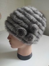 Damen Qualität gestrickte Nerz Pelz Mutze 56-59 Groß  Grau.