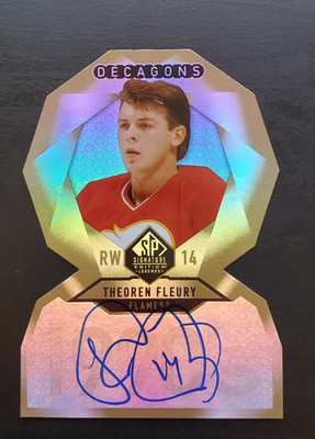 2020-21 SP Signature Edition Legends Theoren Fleury Decagons Die Cut Auto Flames