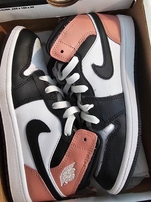 Air Jordan 1 Mid White Rust Pink Black PS Preschool Shoes DQ8424-100 Size 1.5Y