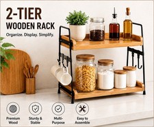 2 Tier Kitchen Counter Shelf Coffee Condiment Storage Standing Station Organiser