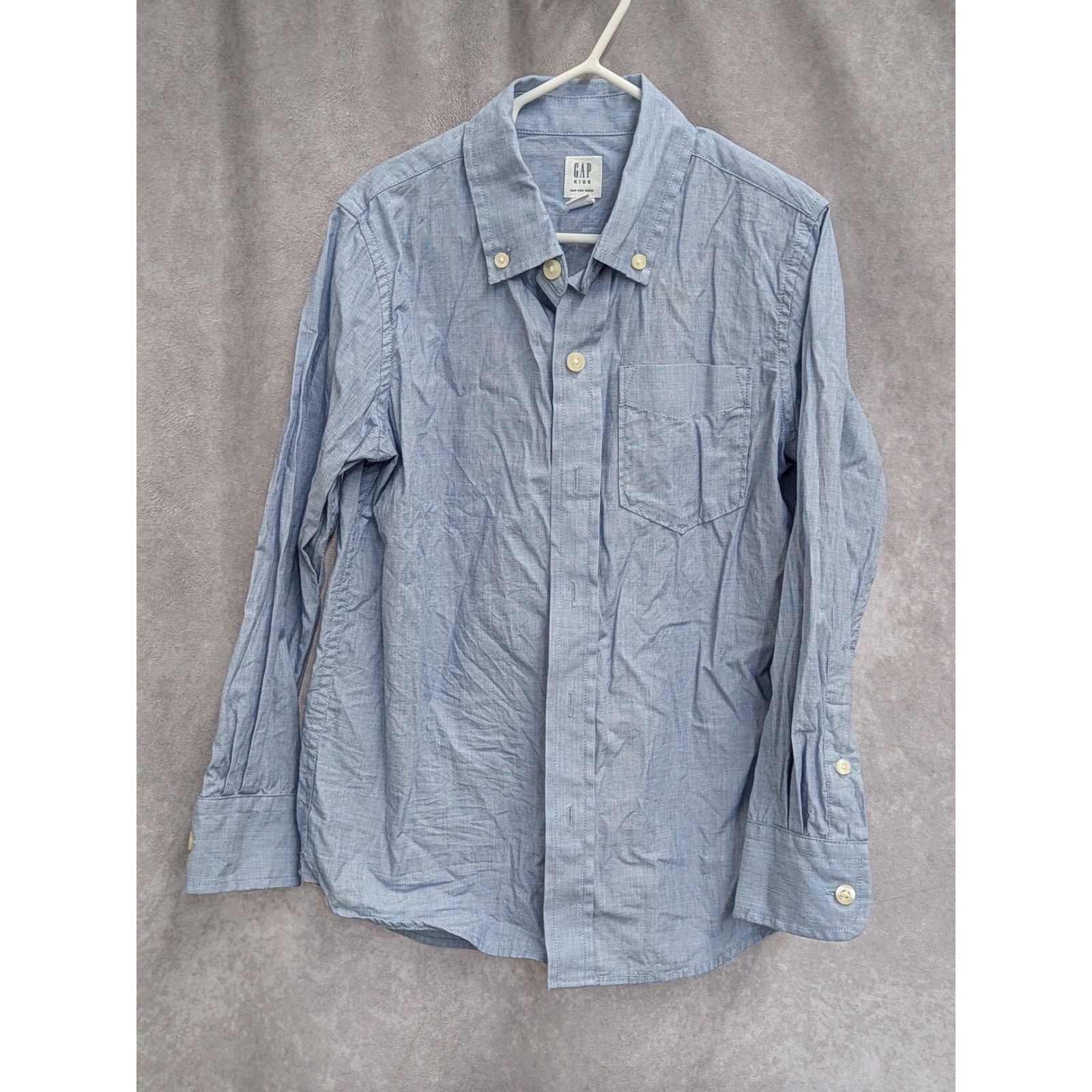 Gap Kids Boys Blue Long Sleeve Button Down Shirt Size S 6-7 Chambray Oxford
