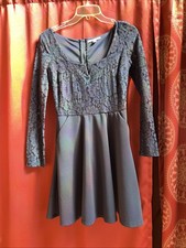 City Vibe Lace Sheer Dark Blue Mini Dress Juniors Size 3 sheer long sleeves