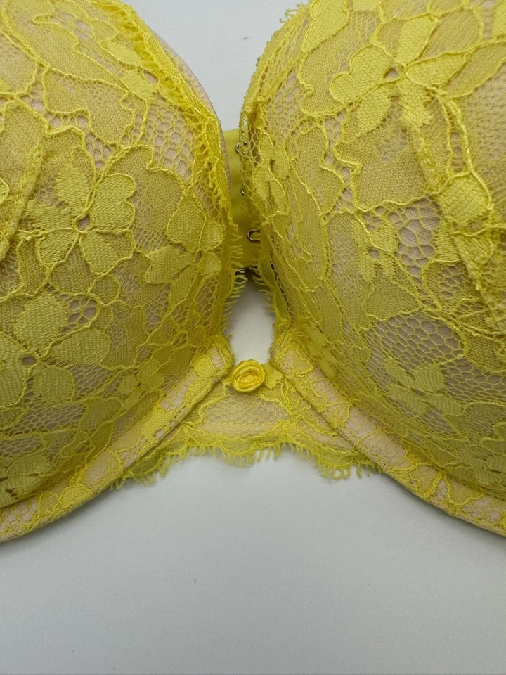 Sujetador push-up Victoria's Secret Dream Angels amarillo encaje acolchado con aros 36DD Foto 3 de 4