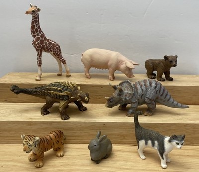 Schleich Animal Lot Of 8 Cat Bunny Pig Giraffe Bear And Tiger Cubs Dinosaurs VGC