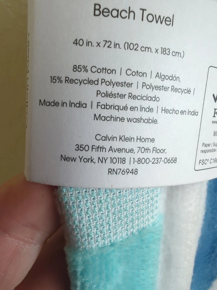 Toalla de baño de playa Calvin Klein de algodón auténtica nueva 40 x 70 suave Foto 4 de 4
