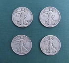 Lot of 4--Walking Liberty Half Dollars 1942, 1943 S, 1944, 1946  Circulated