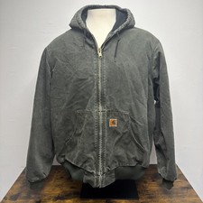 Carhartt Jacket Vintage Mens XL Tall Hooded Dark Green Full Zip Workwear RN14806