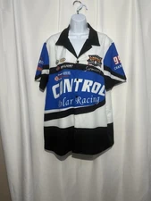 ROMWE XL Racing Style Shirt Control Polar Racing Blue Black White Button-Up