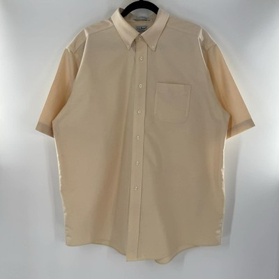 LL Bean Button Up Shirt Yellow Short Sleeve Men s 17 Regular TBT