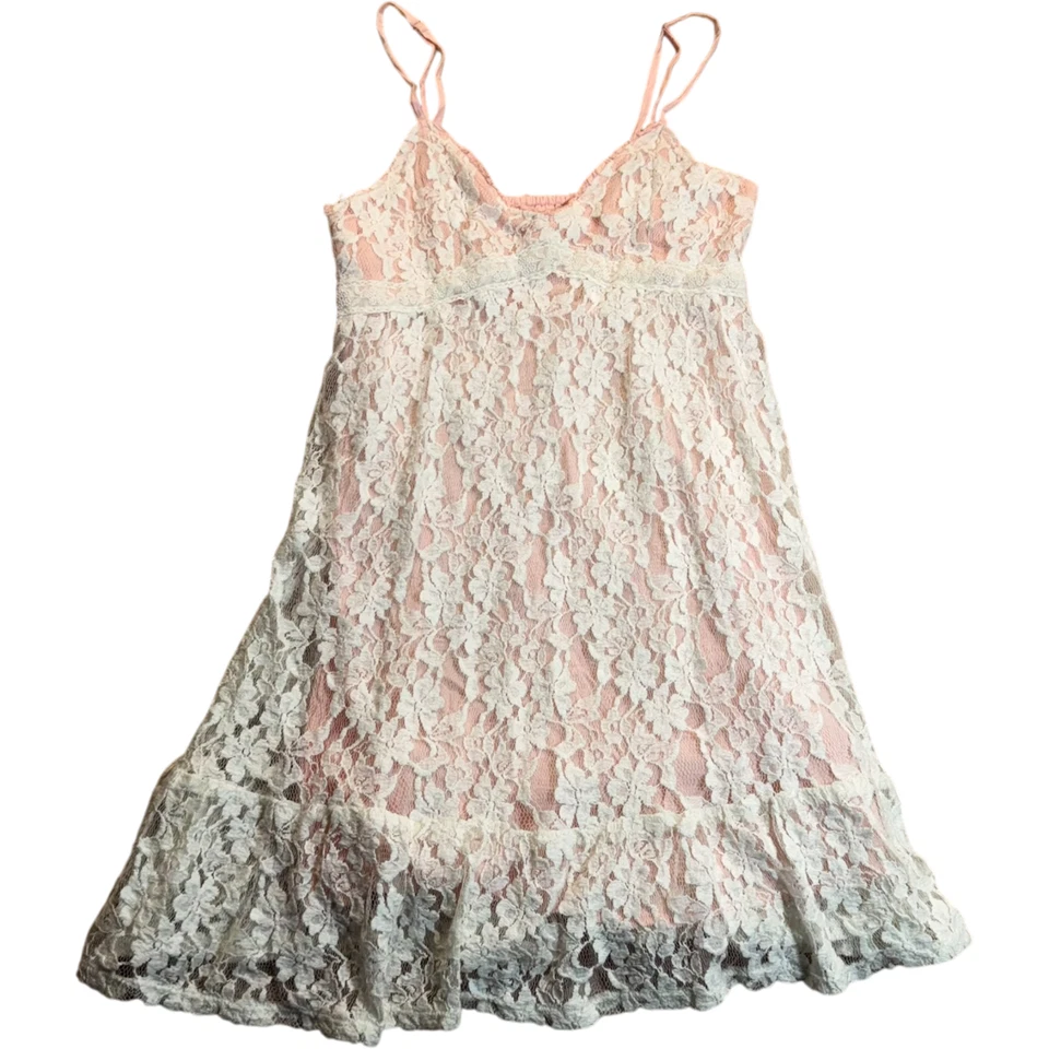 Hollister Women's Size Small Pink Sleeveless Floral Lace Overlay Sheath Dress - Image 2 of 4