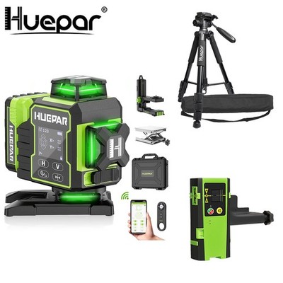 Huepar 4D self-leveling laser level with LCD display + receiver + 143 cm Tripod
